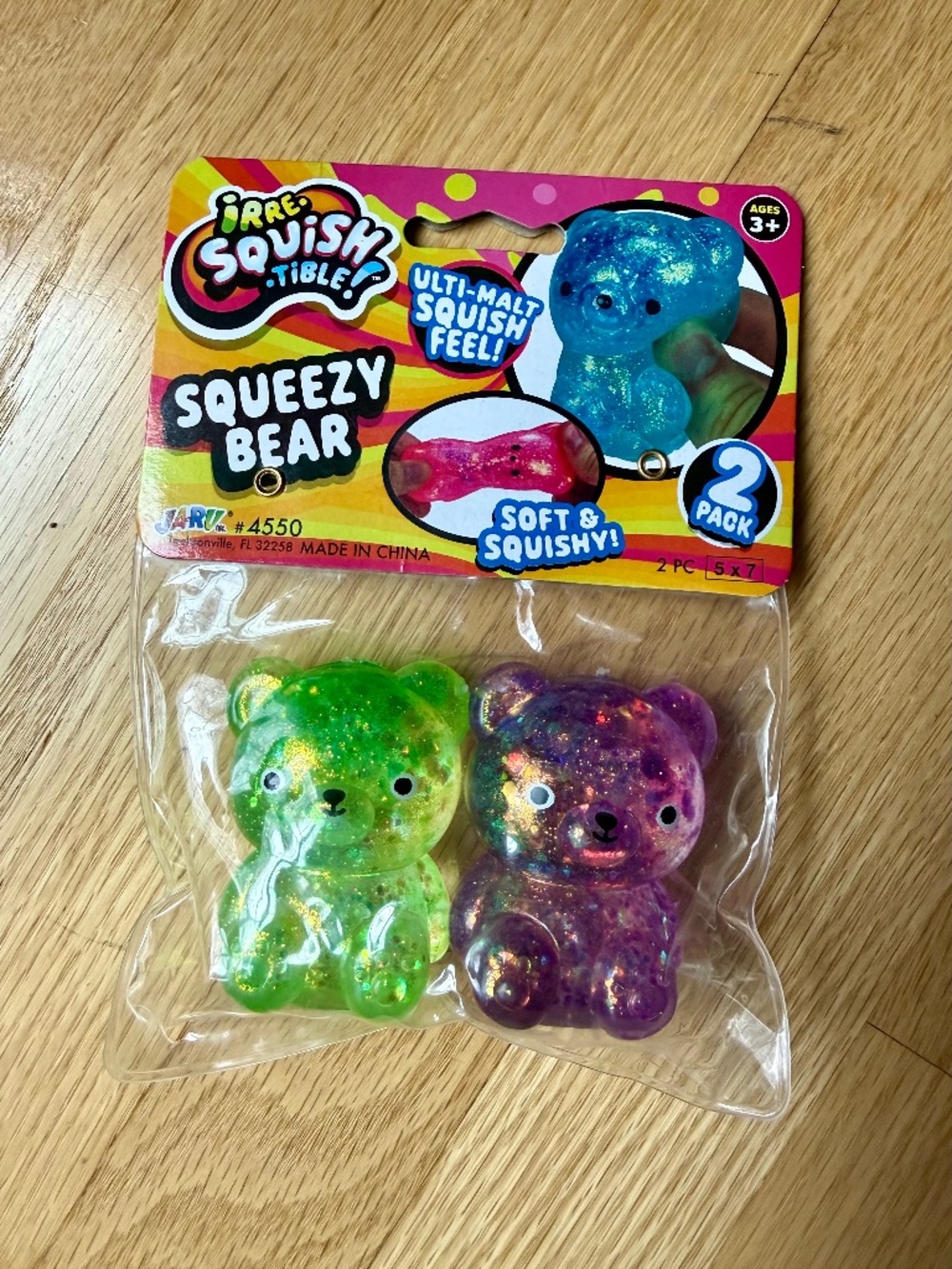 Ships Today | JA-RU SQUEEZY BEAR GLITTER SENSORY FIDGET Set of 2 Purple | Green